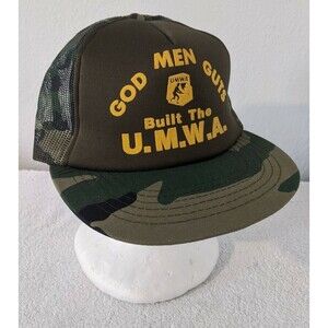 God Men Guts Built the U.M.W.A Camo  Trucker Mesh Hat Mad Hatter Cap